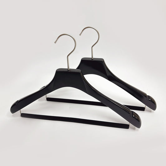 Black Luxury Wooden Suit Hangers with Pants Bar | Glossy Lacquer Jacket Hanger