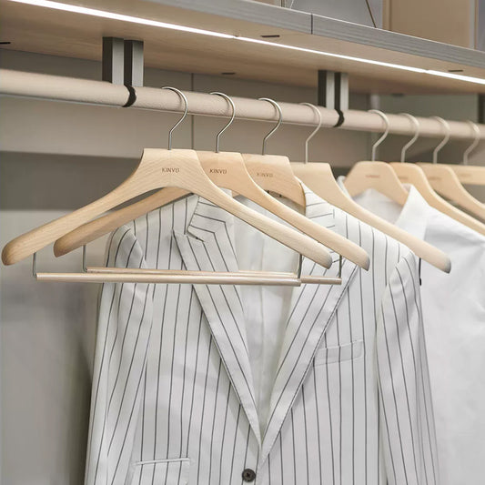 Solid European Beech Wood Hangers for Suits, Coats, Pants & Skirts 20pcs