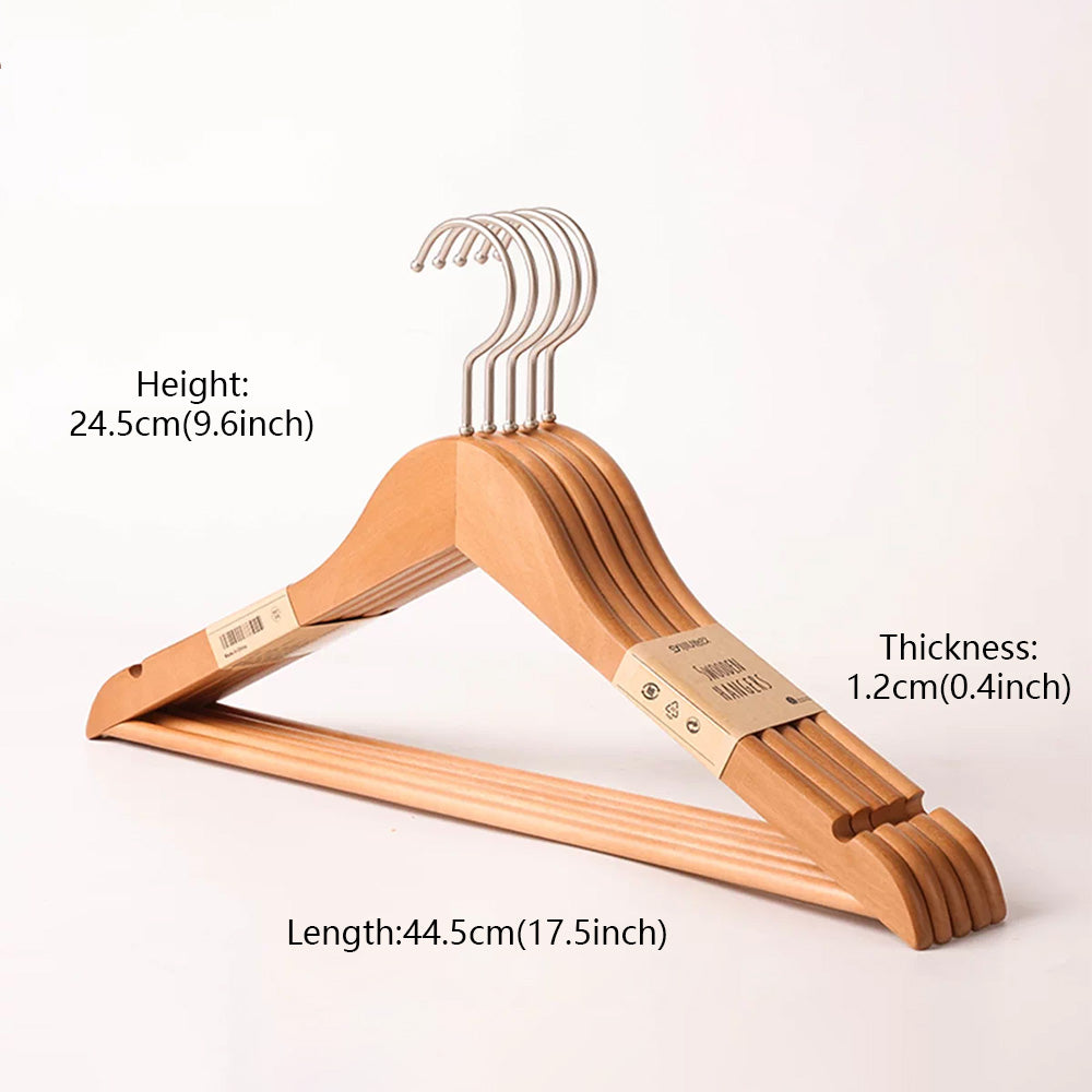 Solid Wood Clothes Hangers with Pants Bar and Shoulder Notches