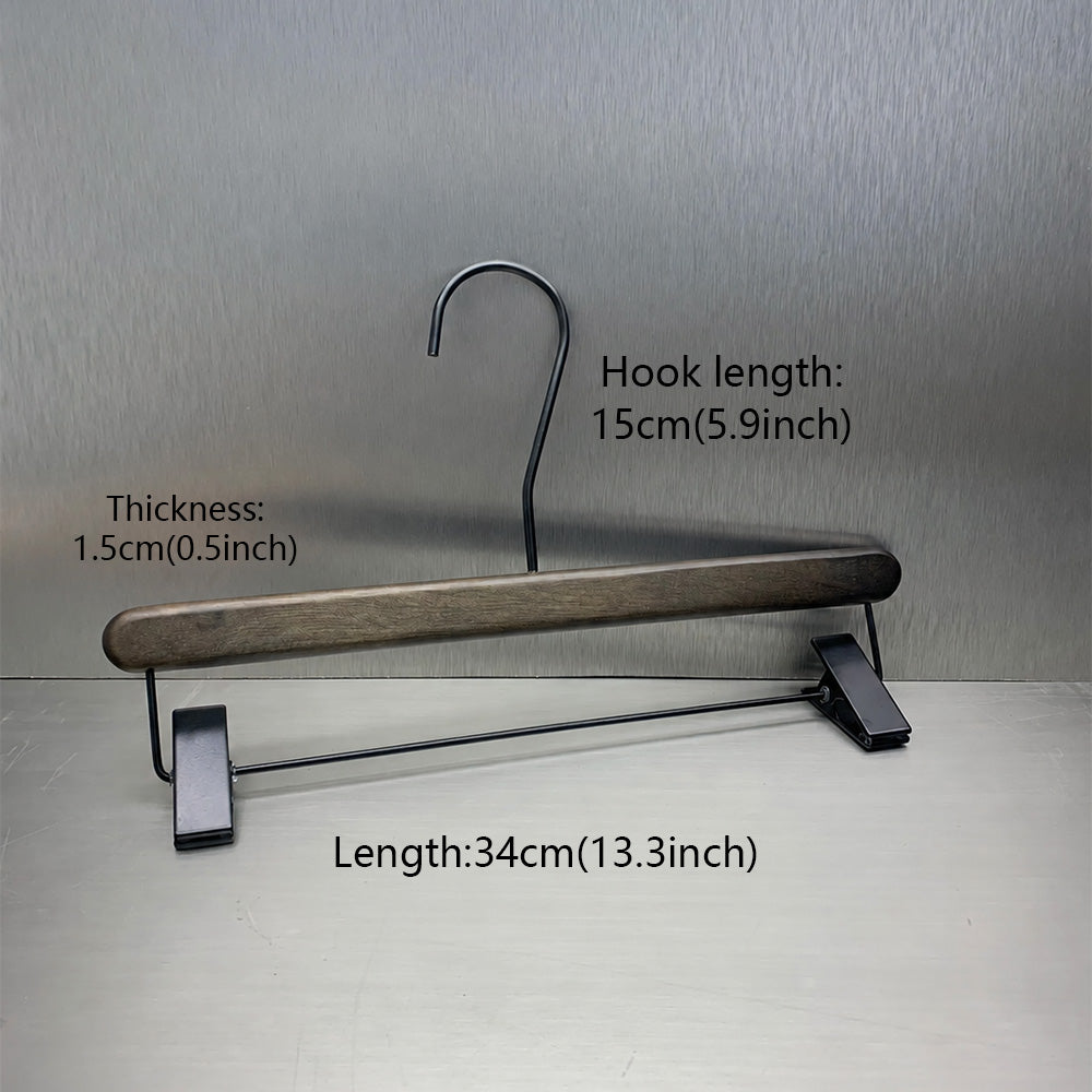 Custom Black Rubber Wood Hangers with Clips for Suits & Pants