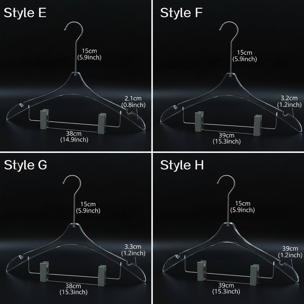 Clear Acrylic Suit Hanger with Clips - Premium Display for Complete Outfit & Pants, 50 PCS