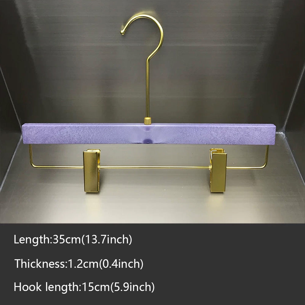 Purple Wood Grain Resin Hangers with Pants Clips for Boutiques