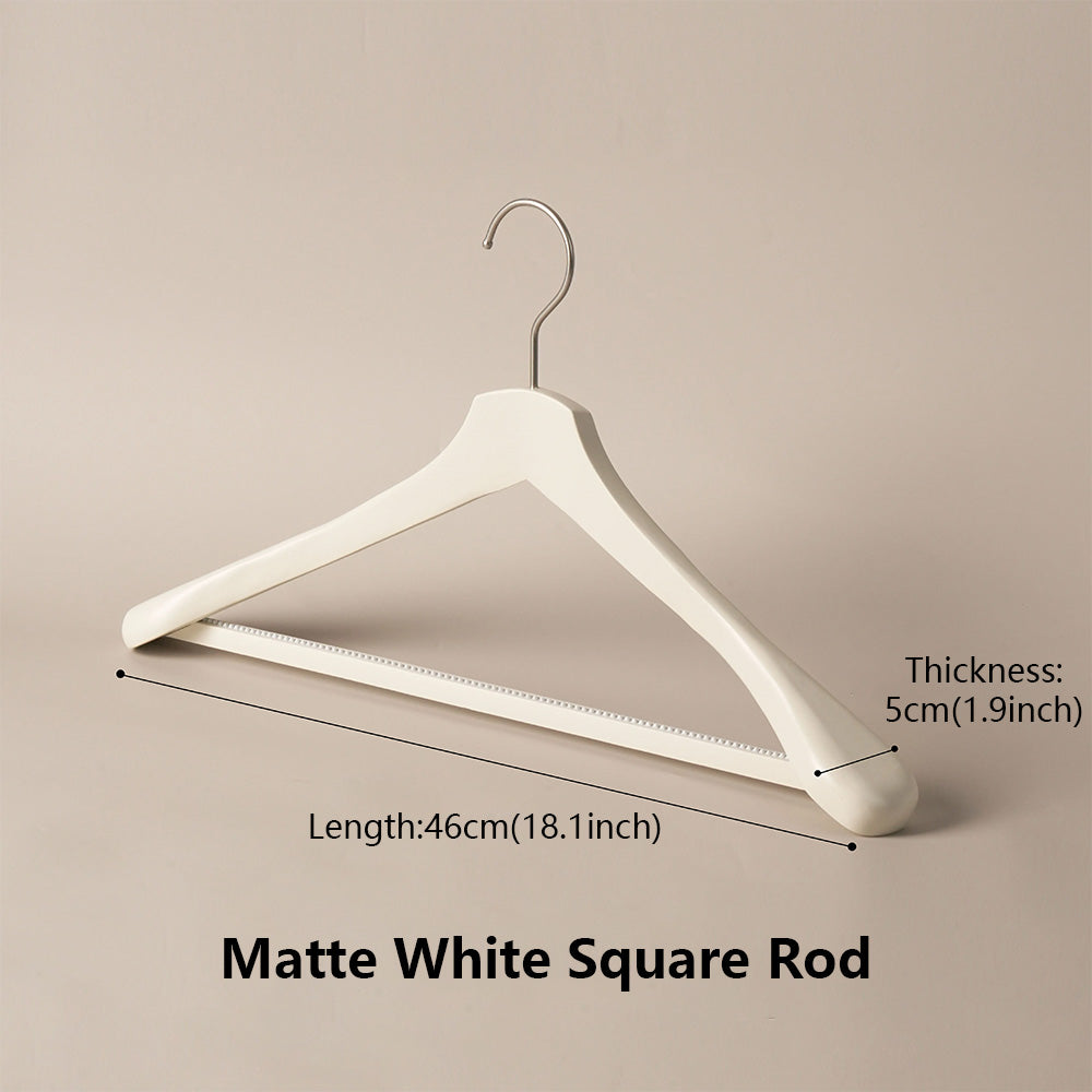 White Wooden Wide Shoulder Hangers with Pants Bar – Matte & Glossy, 46 cm