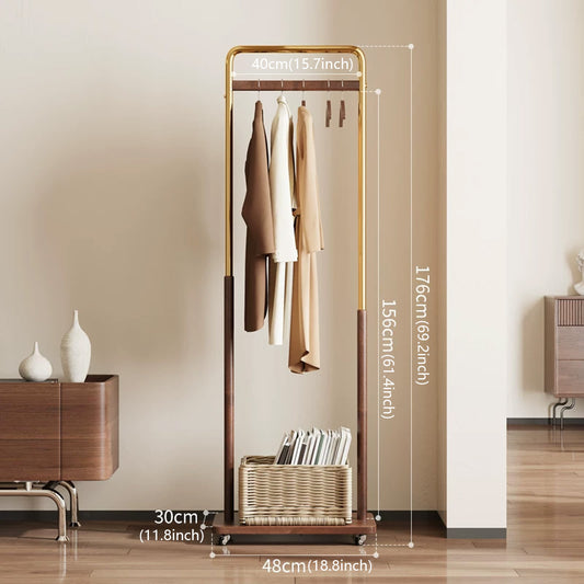 Freestanding Rolling Clothing Rack with Shelf for Bedroom, Entryway & Closet