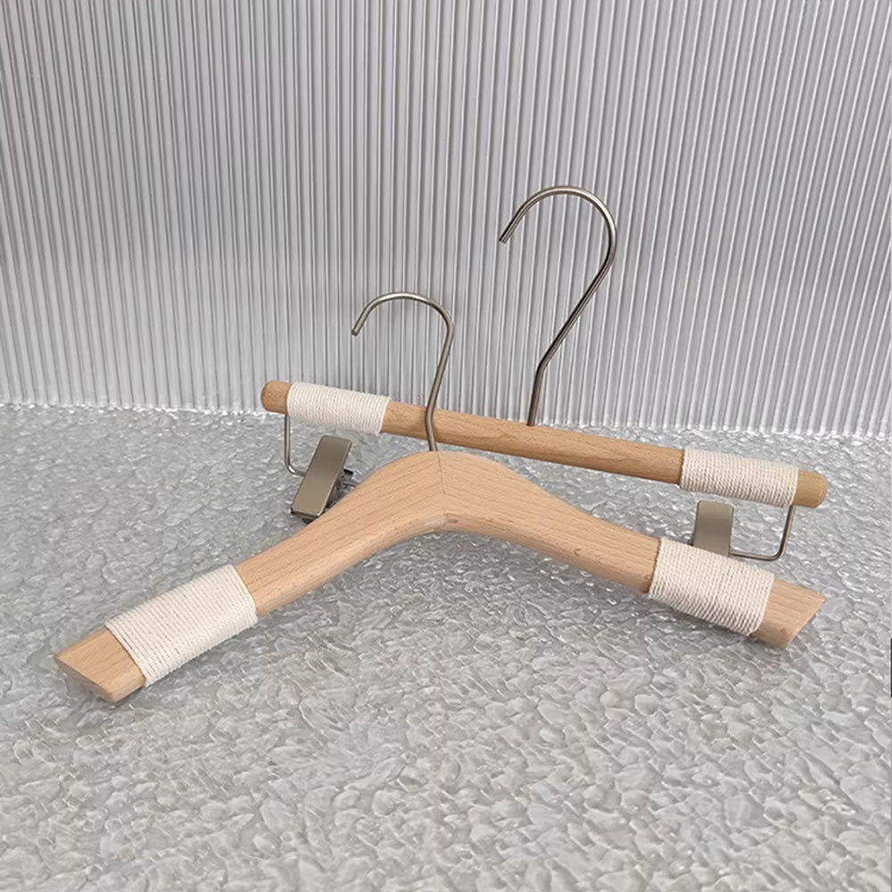 Non-Slip Beech Wood Hangers with Clips for Boutique Custom Logo Available