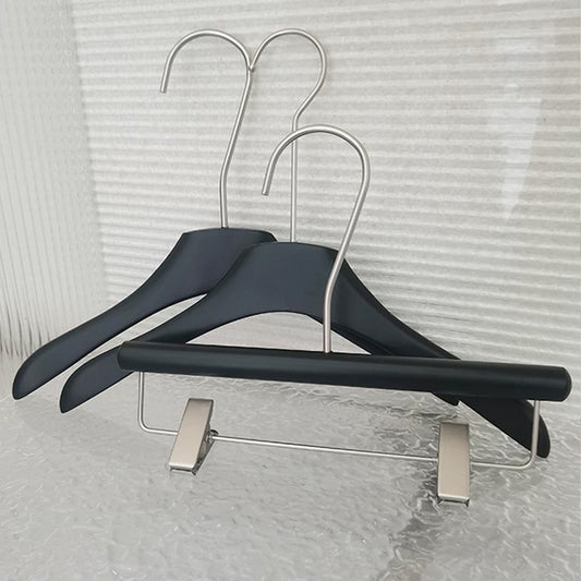 Black Wooden Kids Hangers & Pant Hangers with Adjustable Clips | Custom Logo