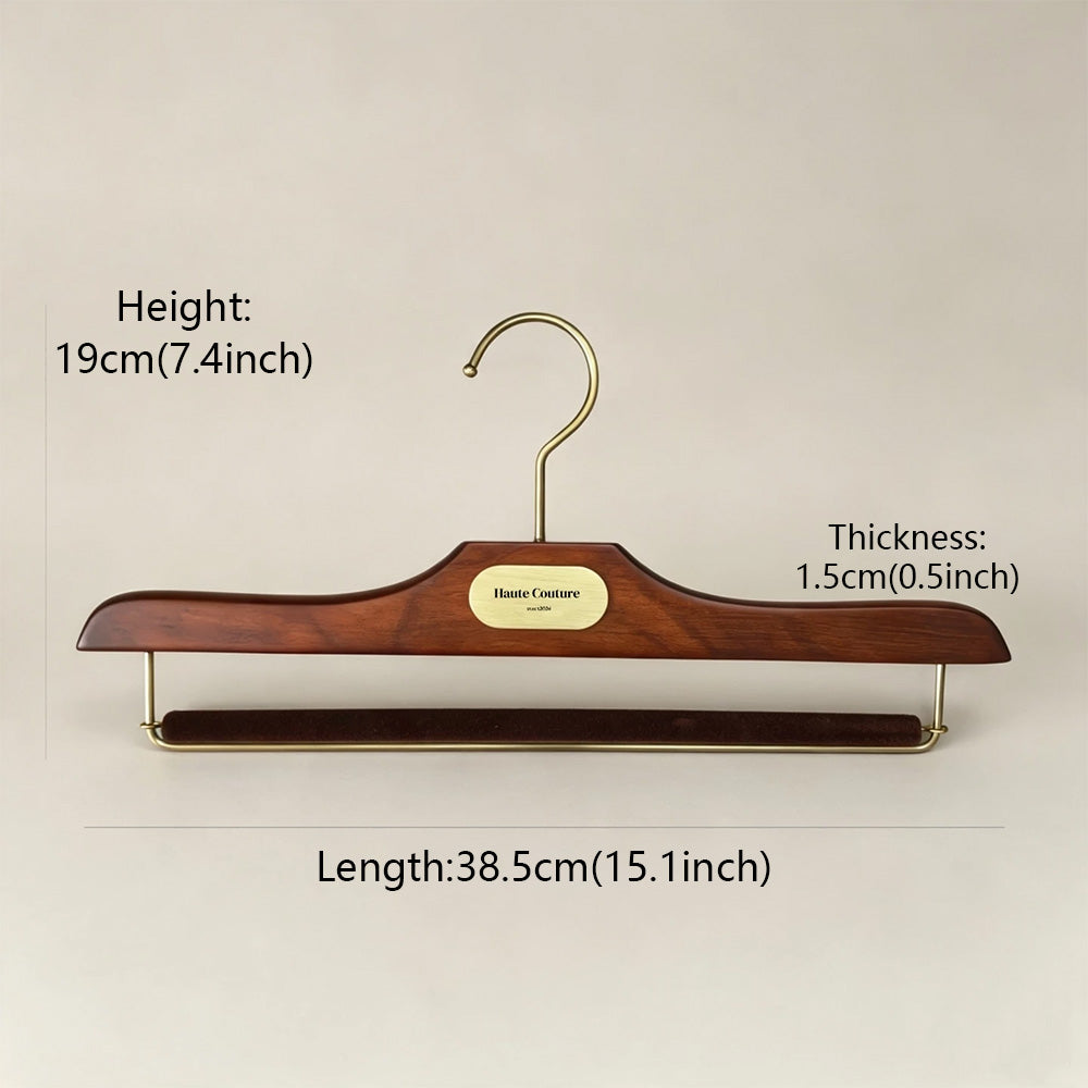 Custom Wooden Suit Hangers with Metal Logo Plate | Wholesale MOQ 50