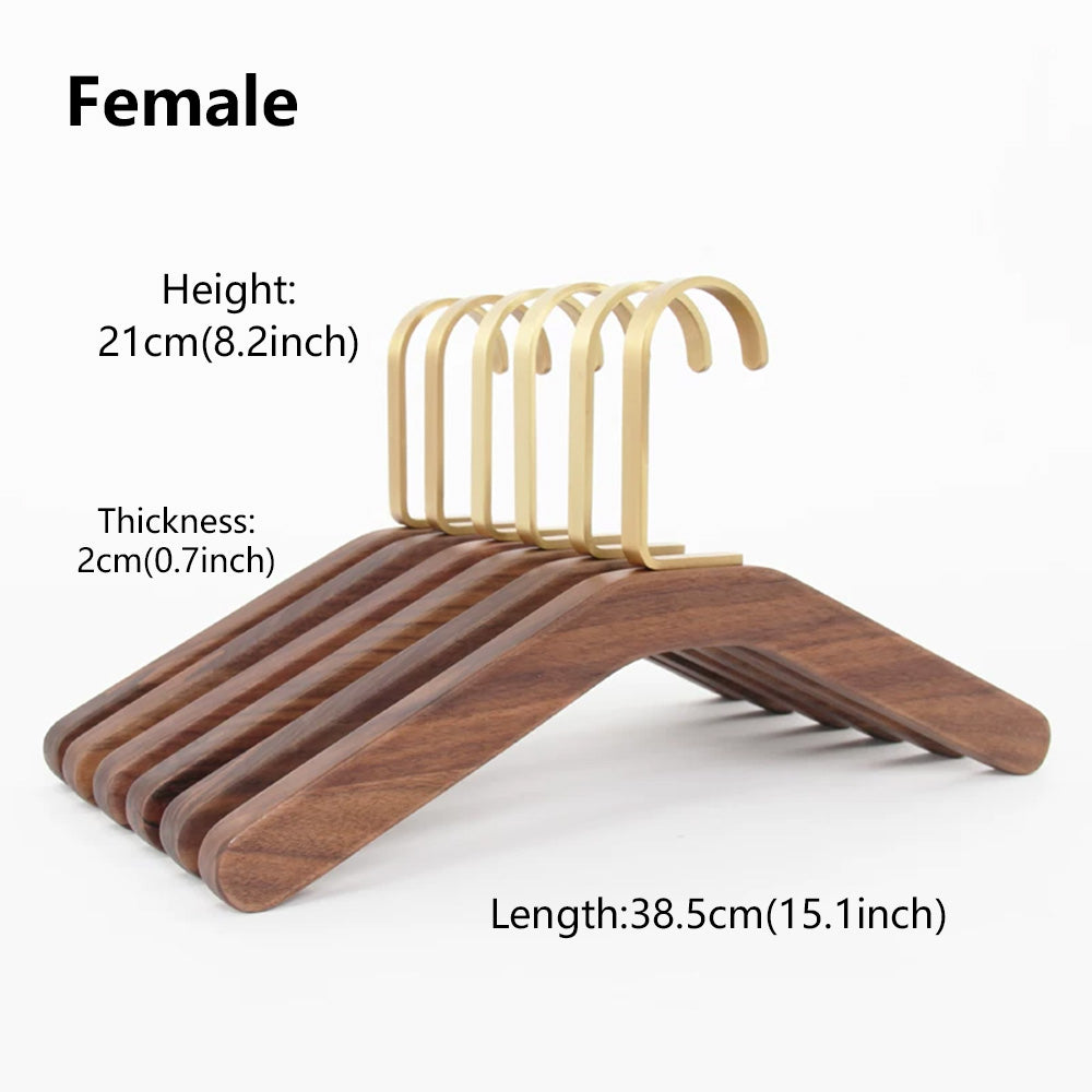 Solid Black Walnut Wood Hangers with Pure Brass Hooks for Suits & Coats
