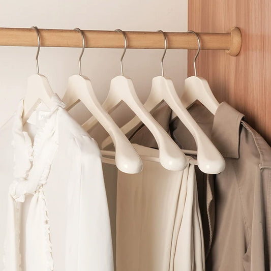 White Wooden Wide Shoulder Hangers with Pants Bar – Matte & Glossy, 46 cm