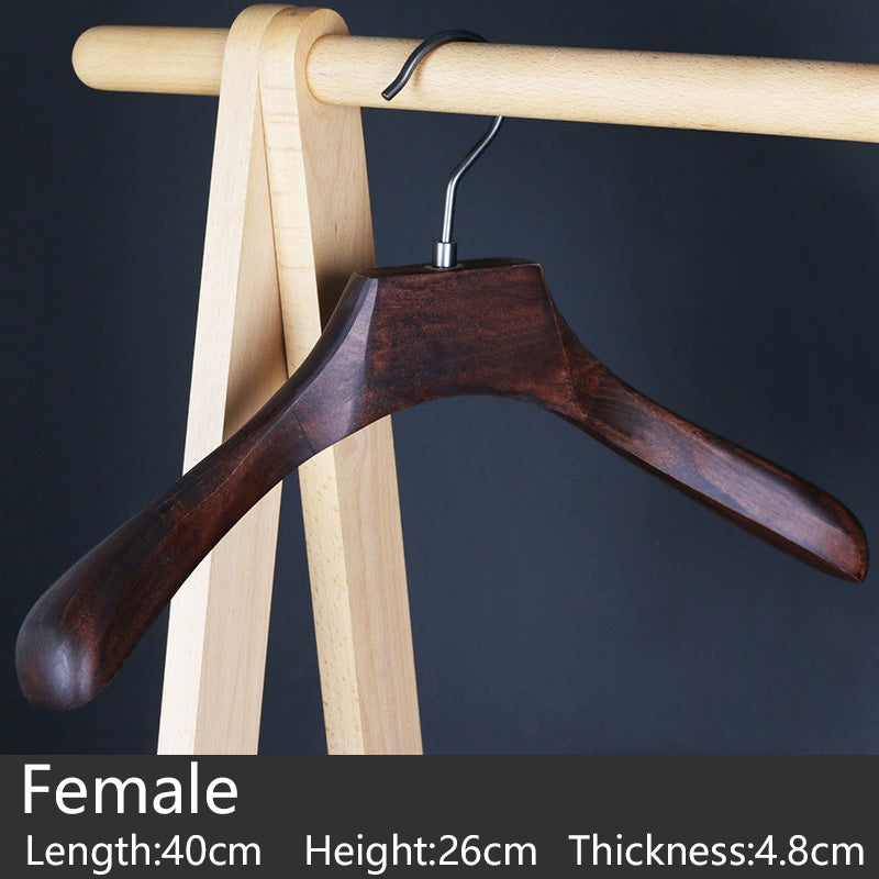Premium Walnut Color Beech Wood Hangers - Hotel Quality Non-Slip Wide Shoulder Coat Hangers