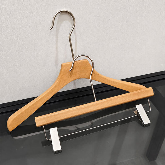 Custom Beech Wood Suit Hangers & Pants Hangers with Clips Wholesale