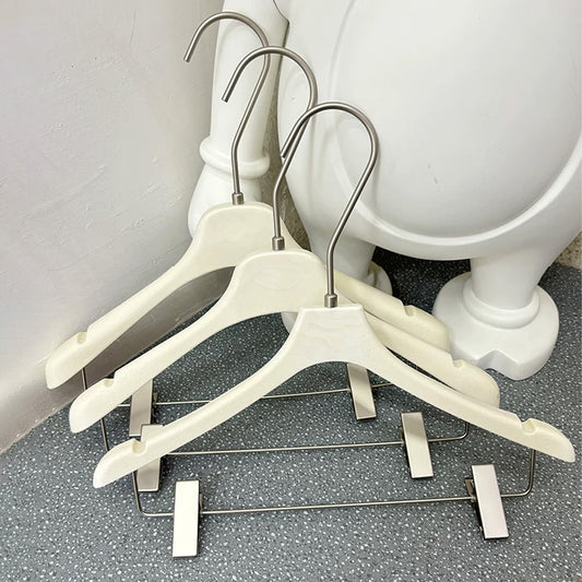 Wholesale Ivory ABS Resin Clothes Hangers with Custom Logo & Adjustable Clips