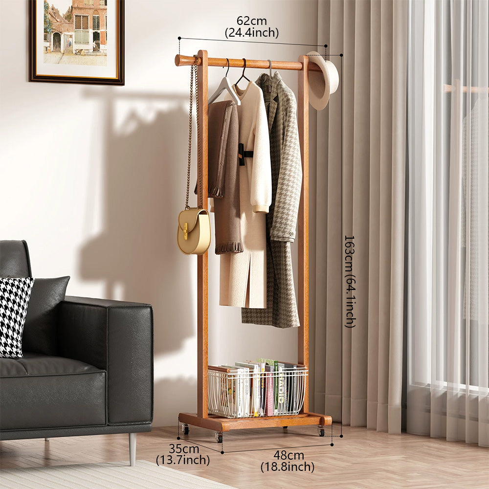 Freestanding Rolling Clothing Rack with Shelf for Bedroom, Entryway & Closet