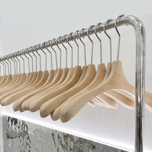 Wide Shoulder Beech Wood Hangers with Pants Bar – Natural Wood Suit Hangers