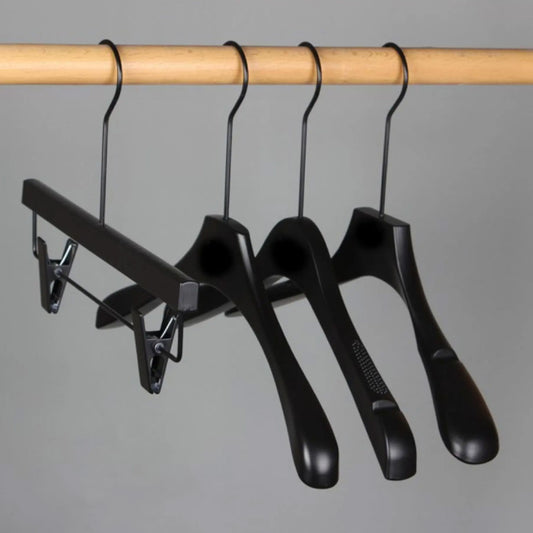 Black Wood Hangers | Non-Slip Solid Wooden Coat & Pants Garment Hanger Set