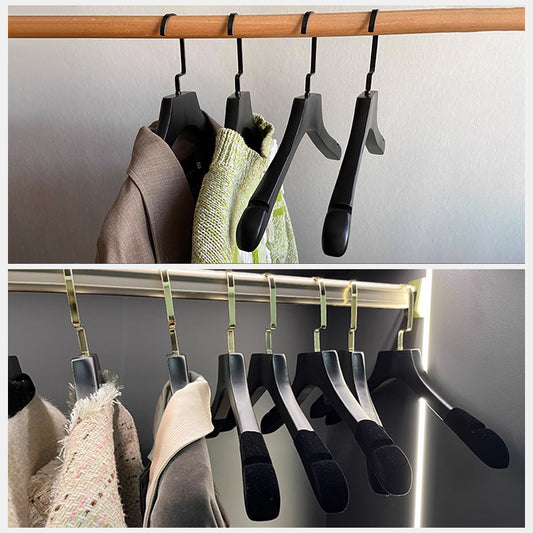 Premium Non-Slip Wooden Hanger - Black Matte Velvet Shoulder Hanger with Pant Clips