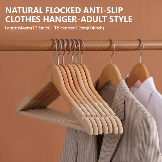 Premium Flocked Wooden Hangers - Non-Slip for Boutique & Home Closet Storage