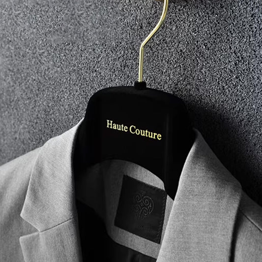 Custom Logo Black Flocked Hangers - Premium Non-Slip Suit Hangers | TheGarmentHanger