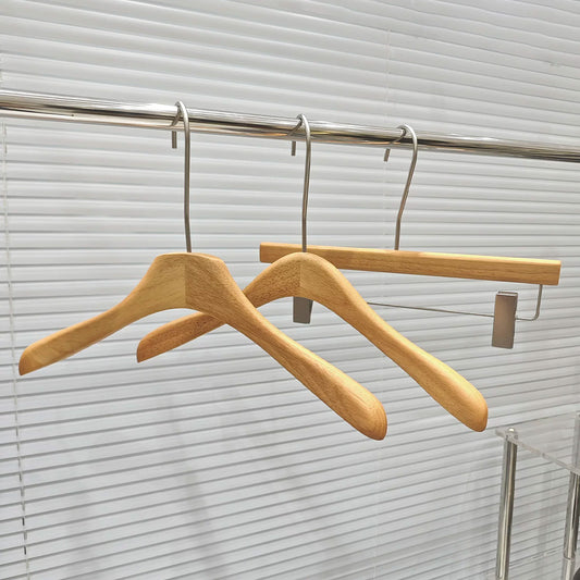 Natural Oak Hangers for Retail Stores - Wooden Coat Hangers with Clips