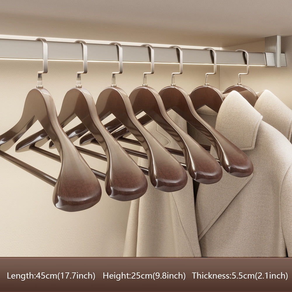 Premium Wooden Hangers with Bar - Non-Slip Wide Shoulder Hotel Boutique Display