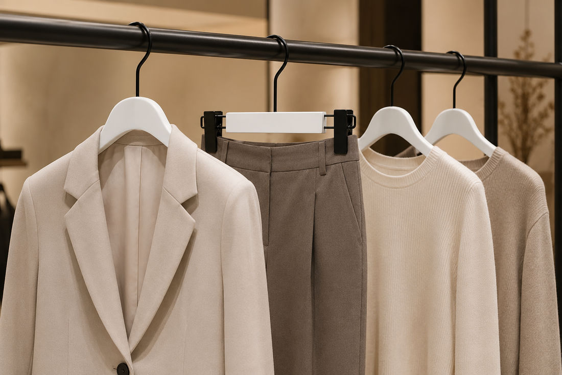 How Cream White Wooden Hangers Can Make a Boutique Look More Premium