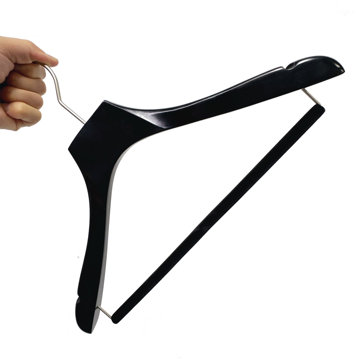 Black Luxury Wooden Suit Hangers with Pants Bar | Glossy Lacquer Jacket Hanger