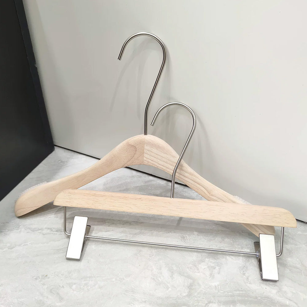 Natural Oak Wooden Suit & Pants Hangers with Clips | Custom Logo