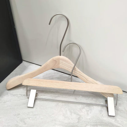 Natural Oak Wooden Suit & Pants Hangers with Clips | Custom Logo