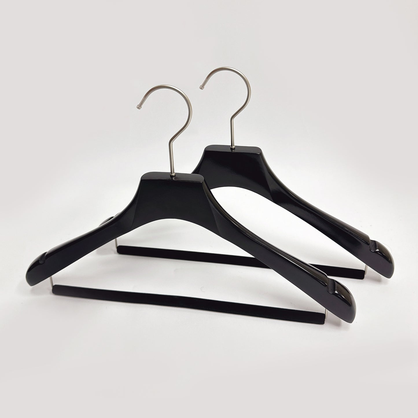 Black Luxury Wooden Suit Hangers with Pants Bar | Glossy Lacquer Jacket Hanger