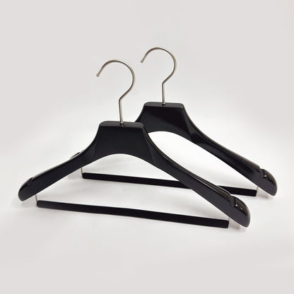 Black Luxury Wooden Suit Hangers with Pants Bar | Glossy Lacquer Jacket Hanger