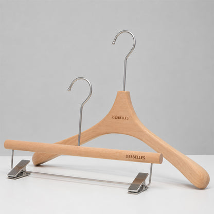Beech Wood Clothes Hangers with Pants Clips and Custom Logo for Retail
