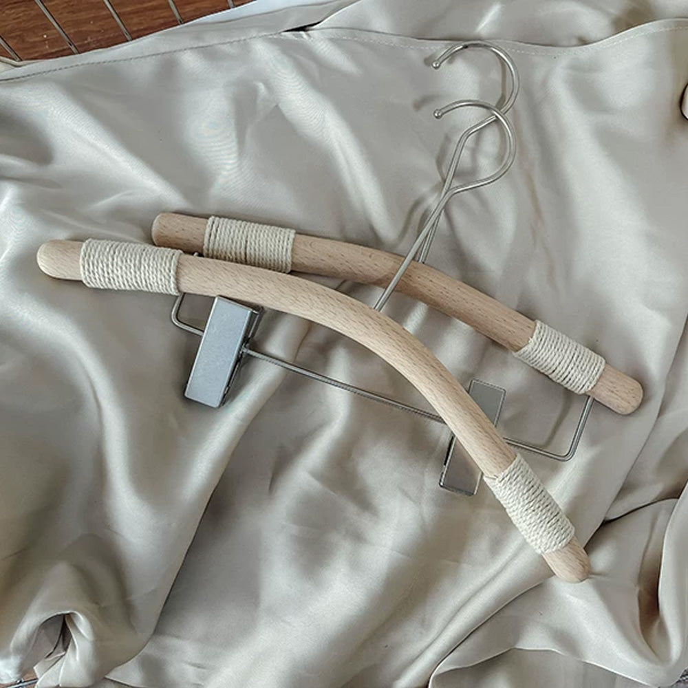 Kids Beech Wood Hangers with Rope | Natural Wooden Children's Clothes & Pants Hanger