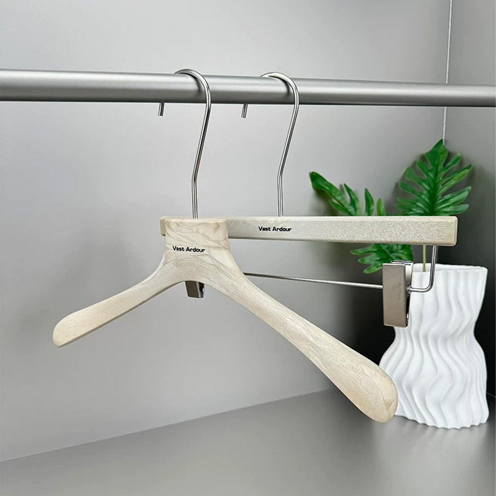Wood Grain Resin Hangers with Clips for Boutique Clothing Stores