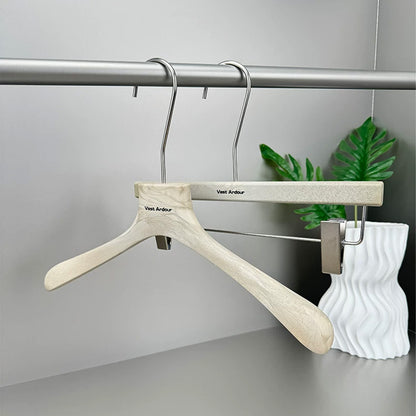 Wood Grain Resin Hangers with Clips for Boutique Clothing Stores