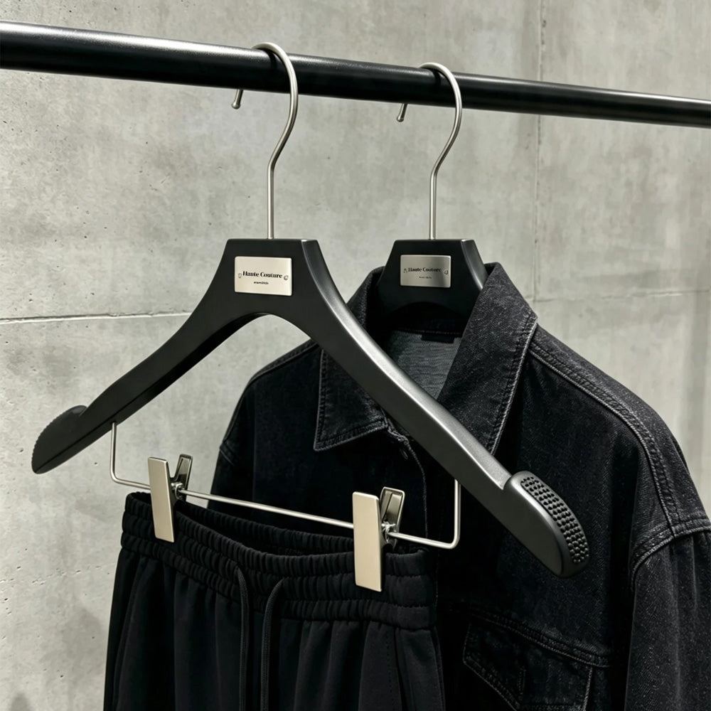 Matte Black Wooden Hangers, 50 Pack | Non-Slip Clothes & Pants Hangers