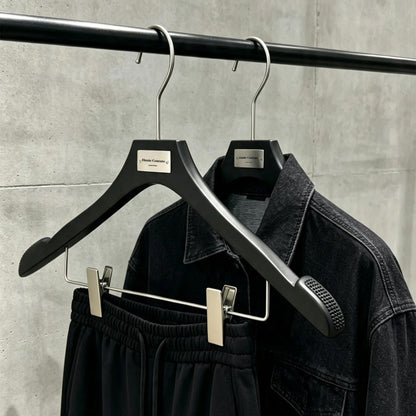 Matte Black Wooden Hangers, 50 Pack | Non-Slip Clothes & Pants Hangers