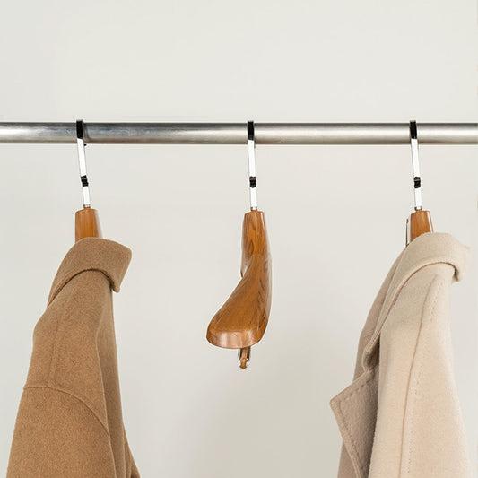 Custom Logo Faux Wood Plastic Suit Hangers with Pants Bar | Wholesale