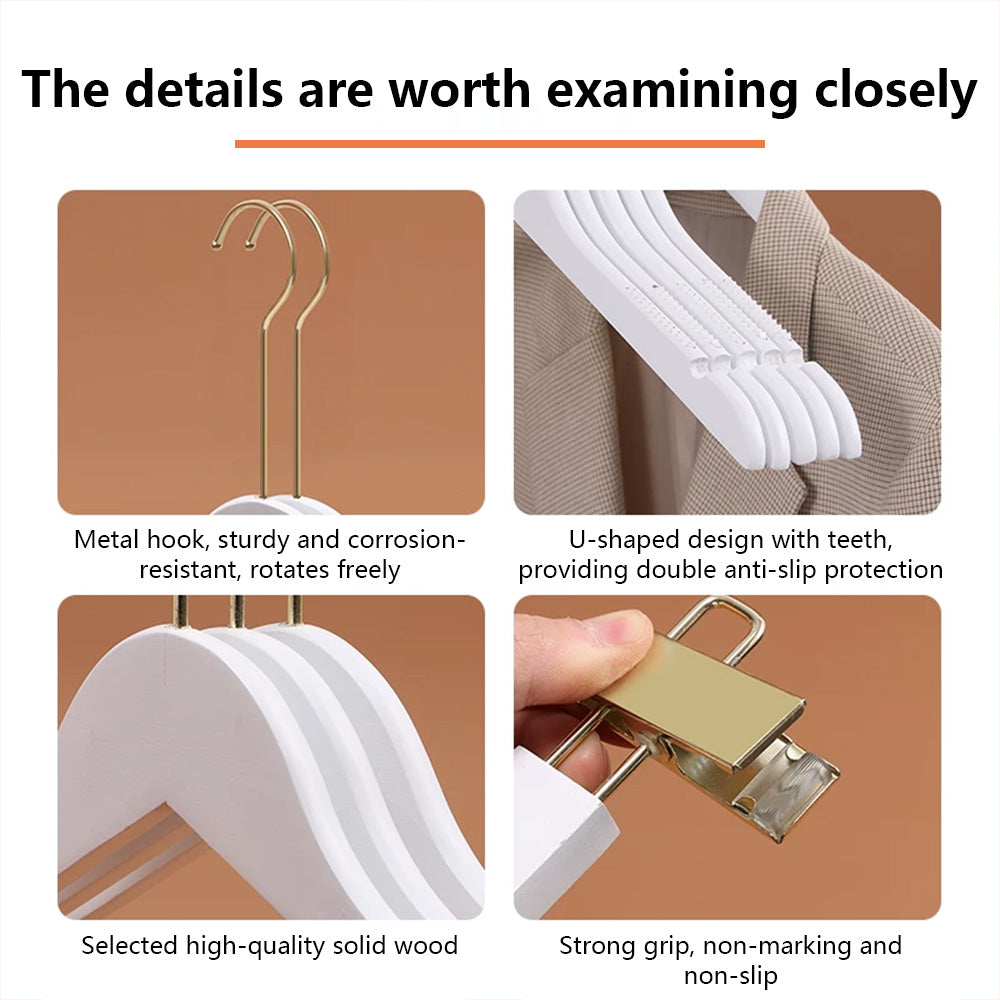 Premium Velvet Wooden Hangers for Women - Non-Slip White Hanger Set Custom Logo