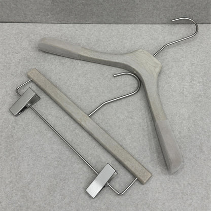 Non-Slip Flocked Resin Woodgrain Hangers for Clothing Stores