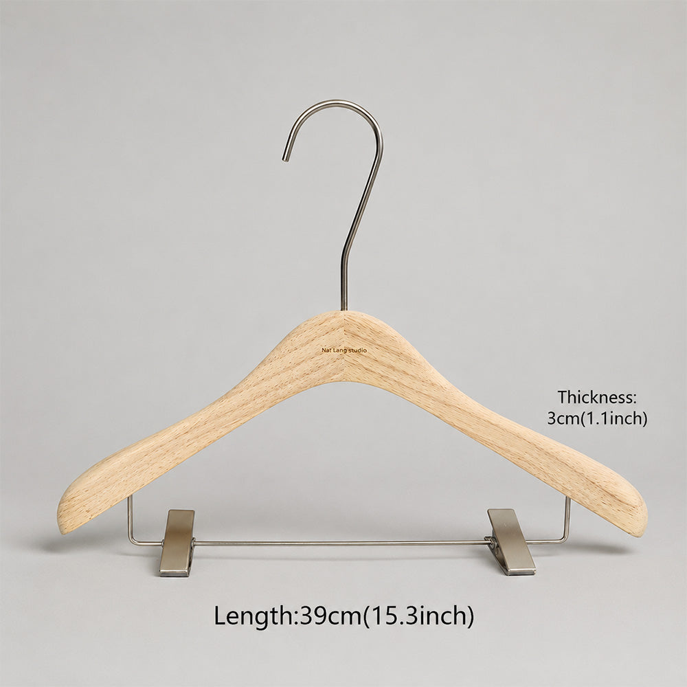 Natural Oak Wooden Suit & Pants Hangers with Clips | Custom Logo