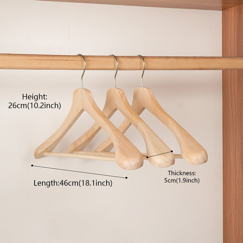 Wide Shoulder Wooden Suit Hanger with Trouser Bar & 360° Swivel Hook