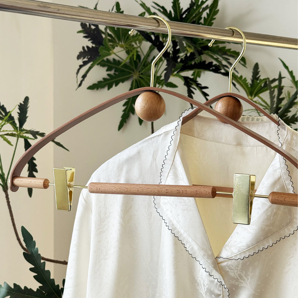 Luxury Beech Wood & Microfiber Leather Clothes Hanger with Gold Hook
