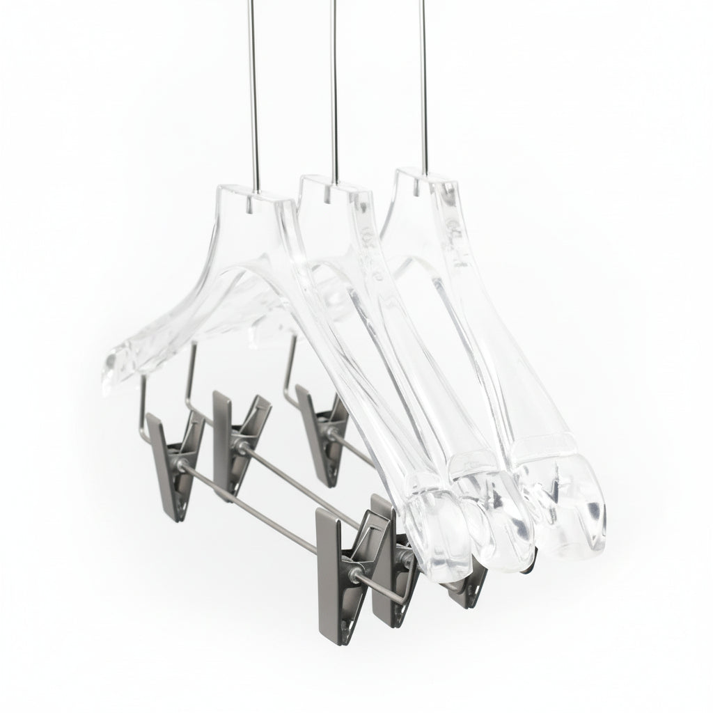 Clear Acrylic Suit Hanger with Clips - Premium Display for Complete Outfit & Pants, 50 PCS