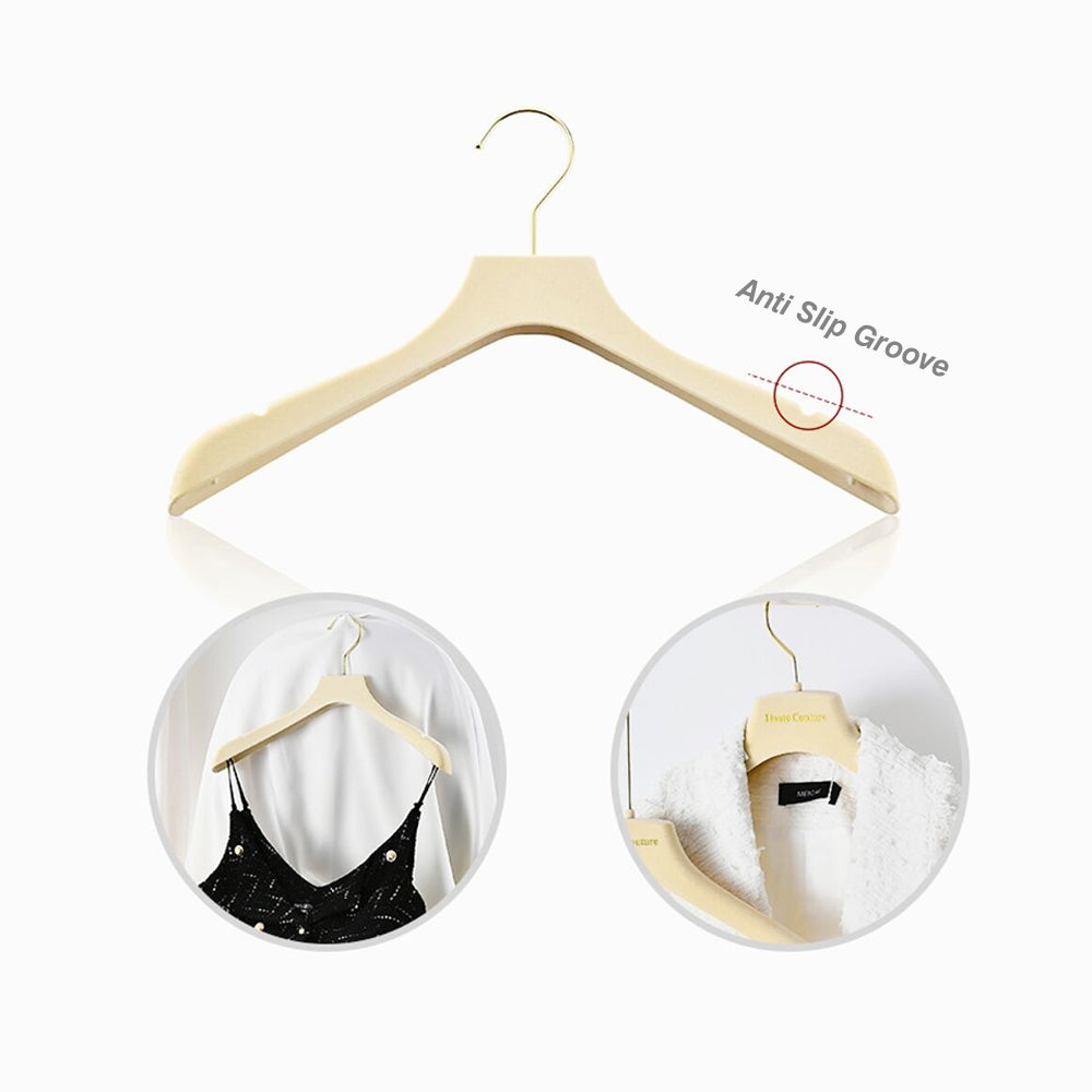 Luxury Beige Velvet Hangers | Non-Slip with Clips for Wedding Dresses & Coats