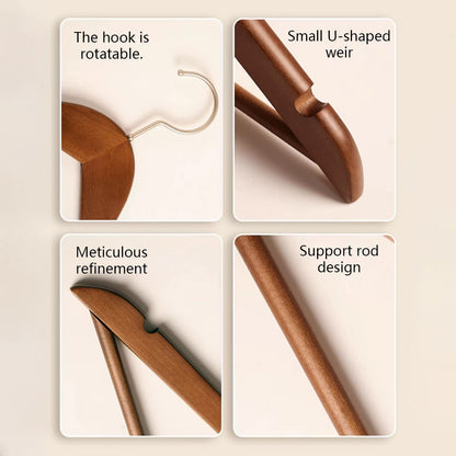 Solid Wood Clothes Hangers with Pants Bar and Shoulder Notches