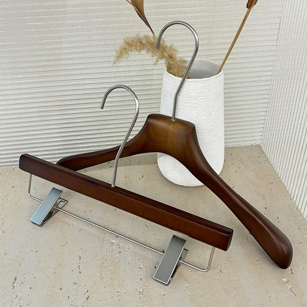 Solid Oak Wooden Hangers for Women with Adjustable Clips & 360° Swivel Hook