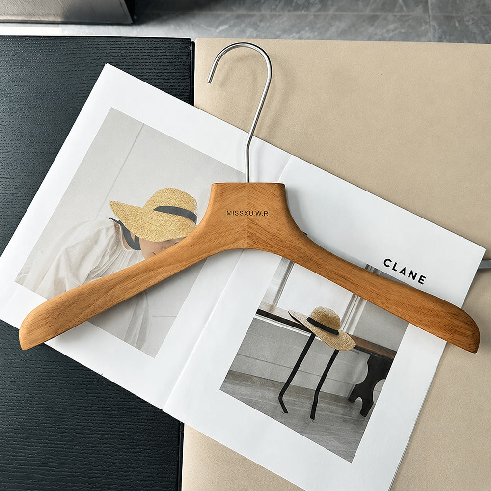 Vintage Walnut Solid Wood Hangers with Clips for Suits and Pants