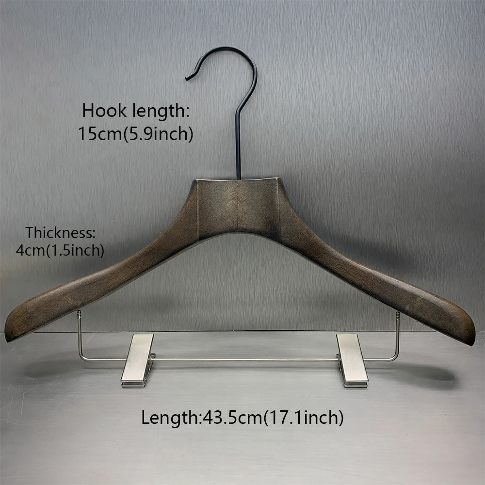Custom Black Rubber Wood Hangers with Clips for Suits & Pants