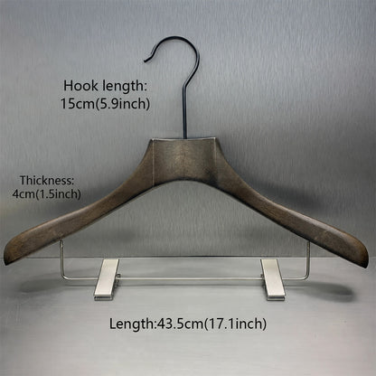 Custom Black Rubber Wood Hangers with Clips for Suits & Pants