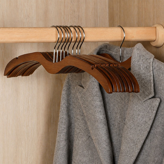 Short-Neck Solid Wood Hanger, M-Shaped Non-Slip Space-Saving Clothes Hanger